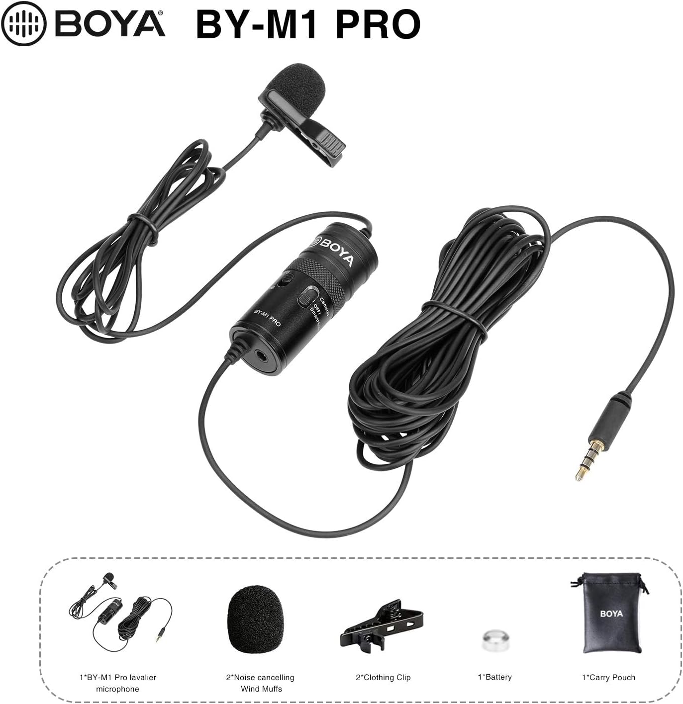 BOYA BY-M1 Pro Lapel Microphone, Clip-on Lavalier Mic for iPhone Adroid Smartphones, DSLR Camera Camcorders, Audio Recorders, PC Laptop Recording