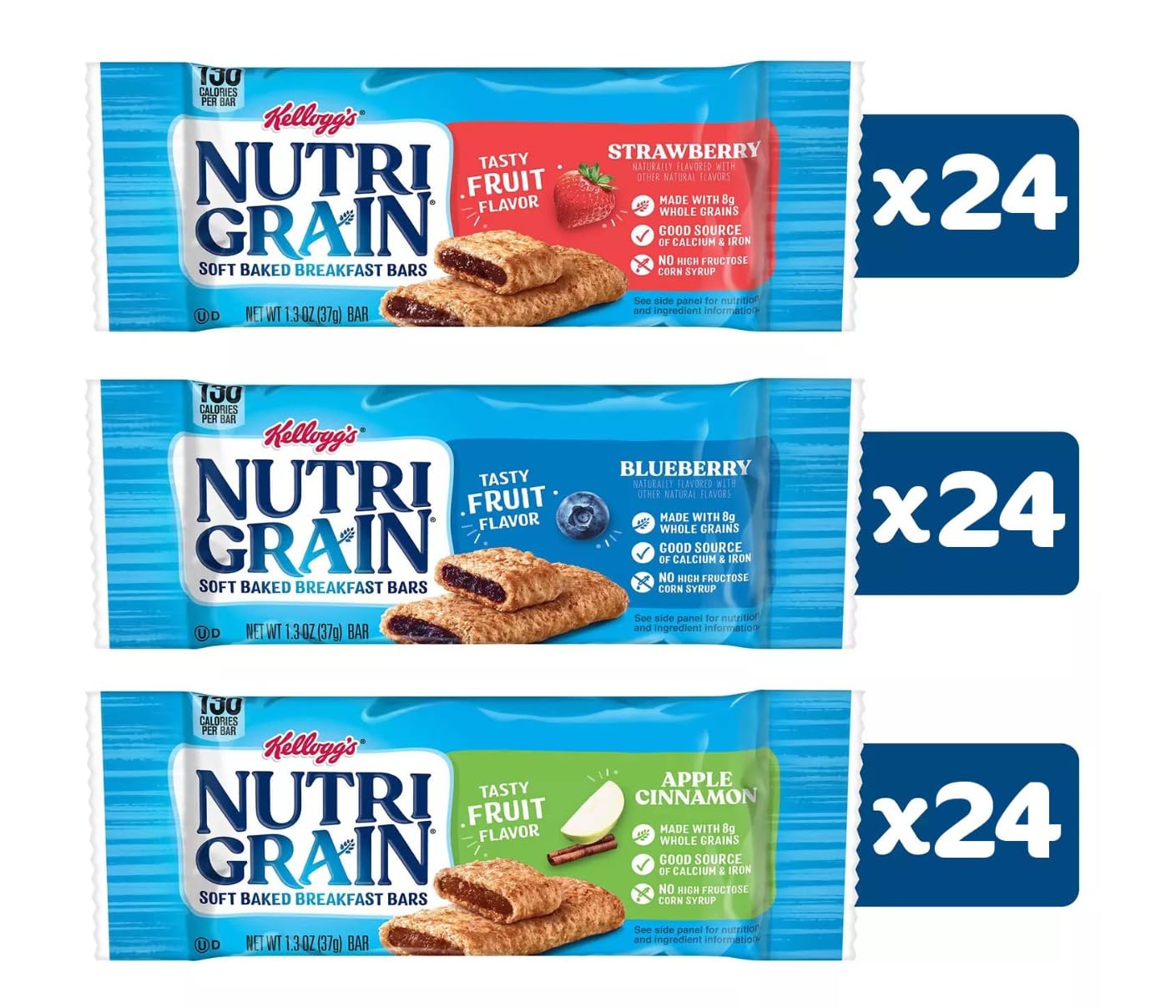Soft Baked Breakfast Bars, Made with Whole Grains, Kids Snacks, Variety Pack (72 Bars)