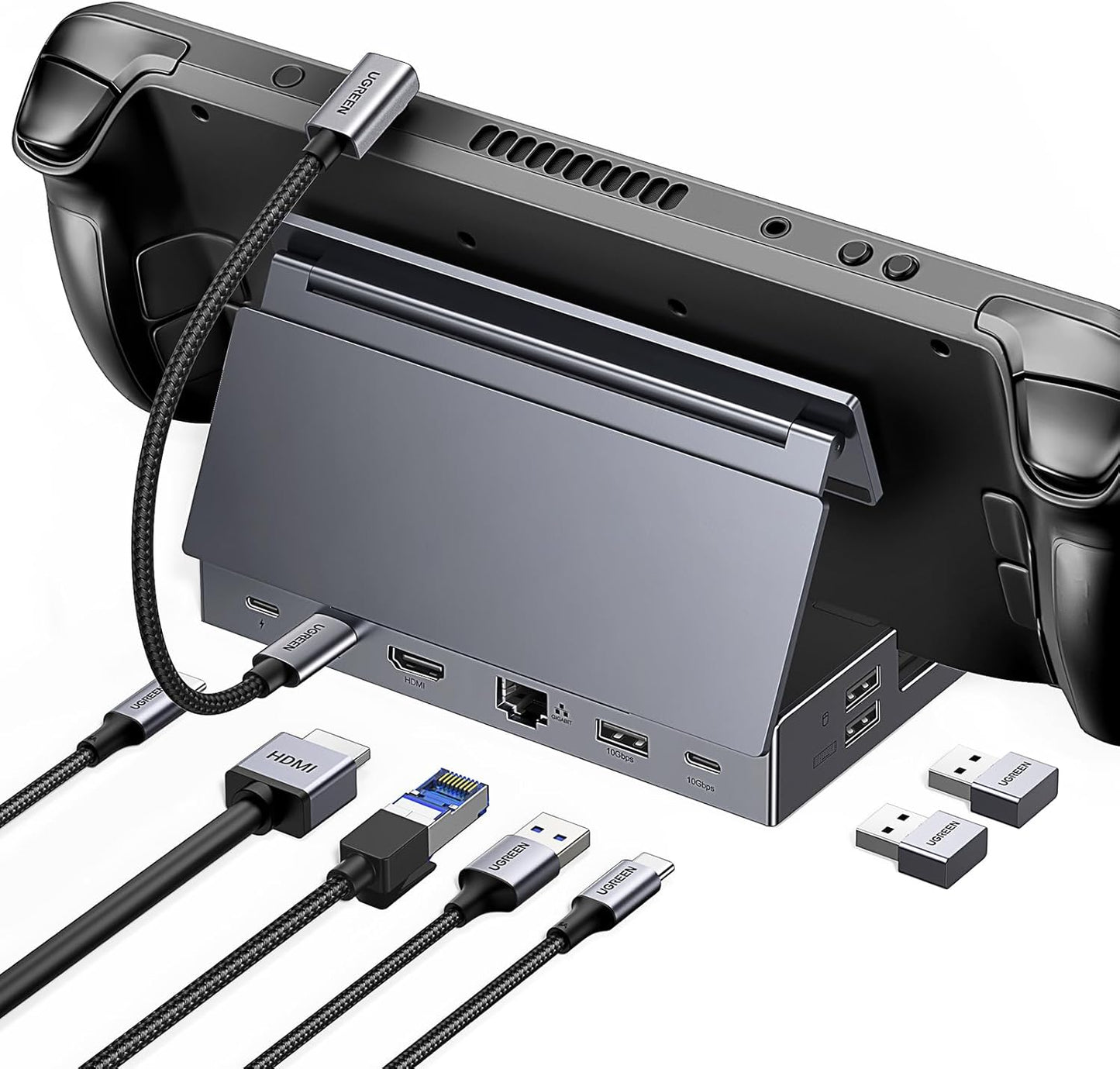 UGREEN Steam Deck Dock 9-in-1 USB C Docking Station Foldable Stand, 4K@60Hz HDMI, Gigabit Ethernet, PD 100W, 10Gbps USB A&C 3.2, TF/SD for Steam Deck, Rog Ally, ROG Xbox Ally, Legion Go