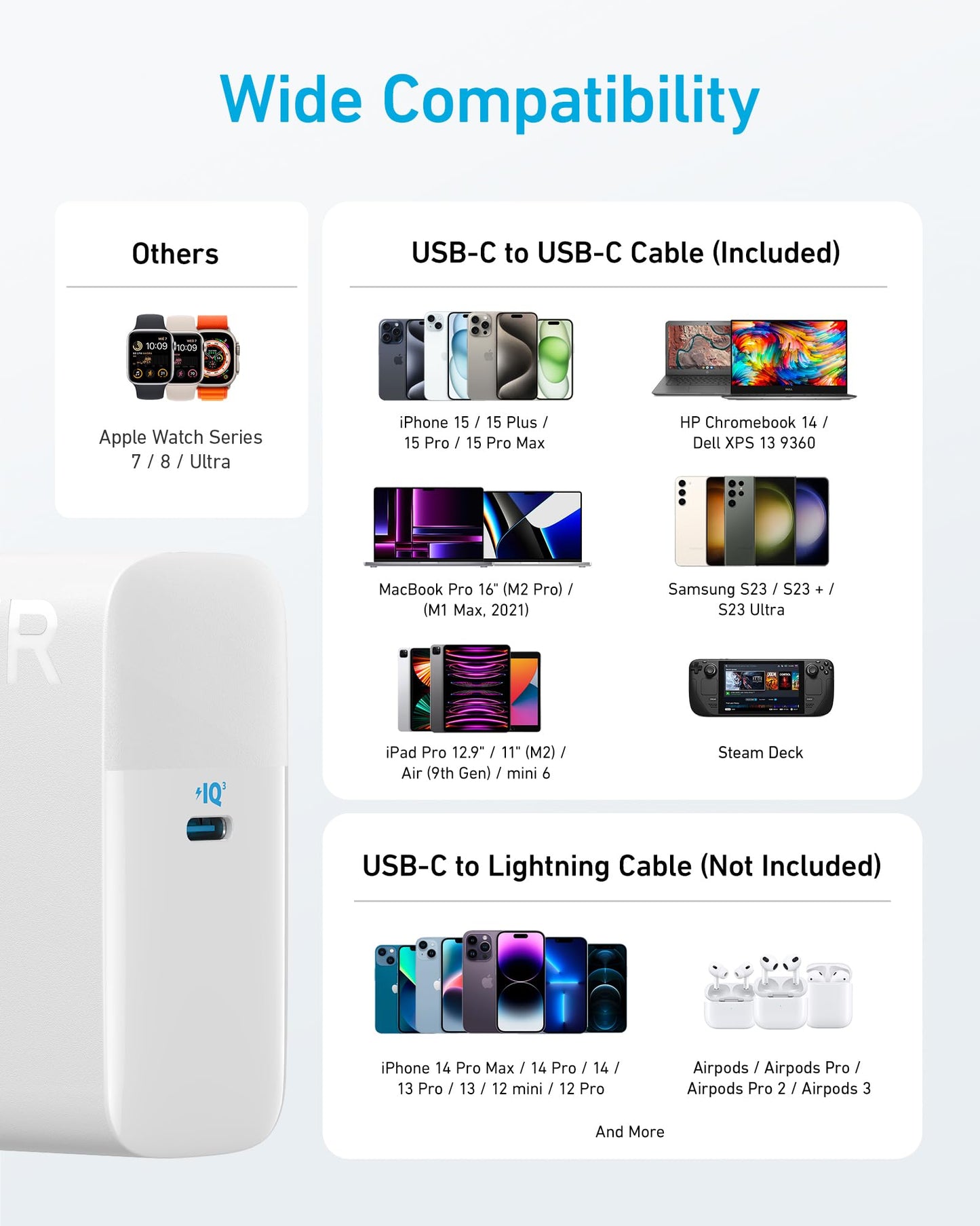 Anker MacBook Charger, Compact and Foldable 100W USB C Charger for MacBook Air, Samsung Galaxy, iPhone 17/16 Series, iPad Pro, and More, 5FT USB C Cable Included