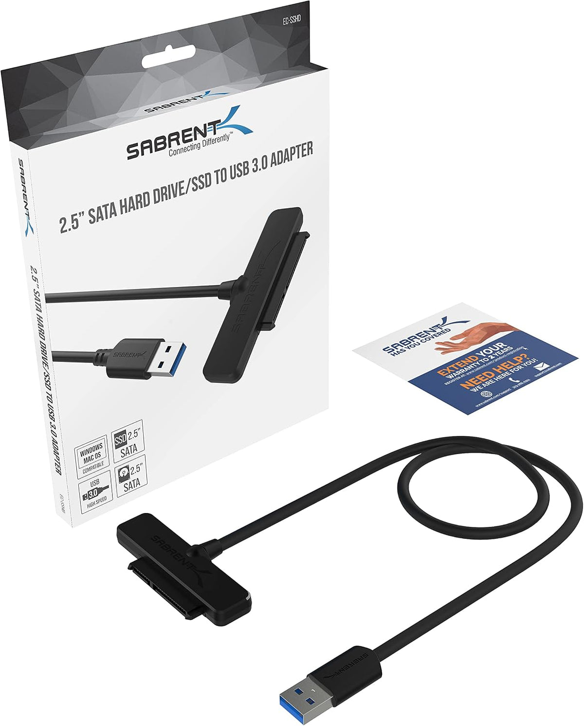 SABRENT USB 3.0 to 2.5in SATA Adapter Cable for SSD & HDD, UASP (EC-SSHD)