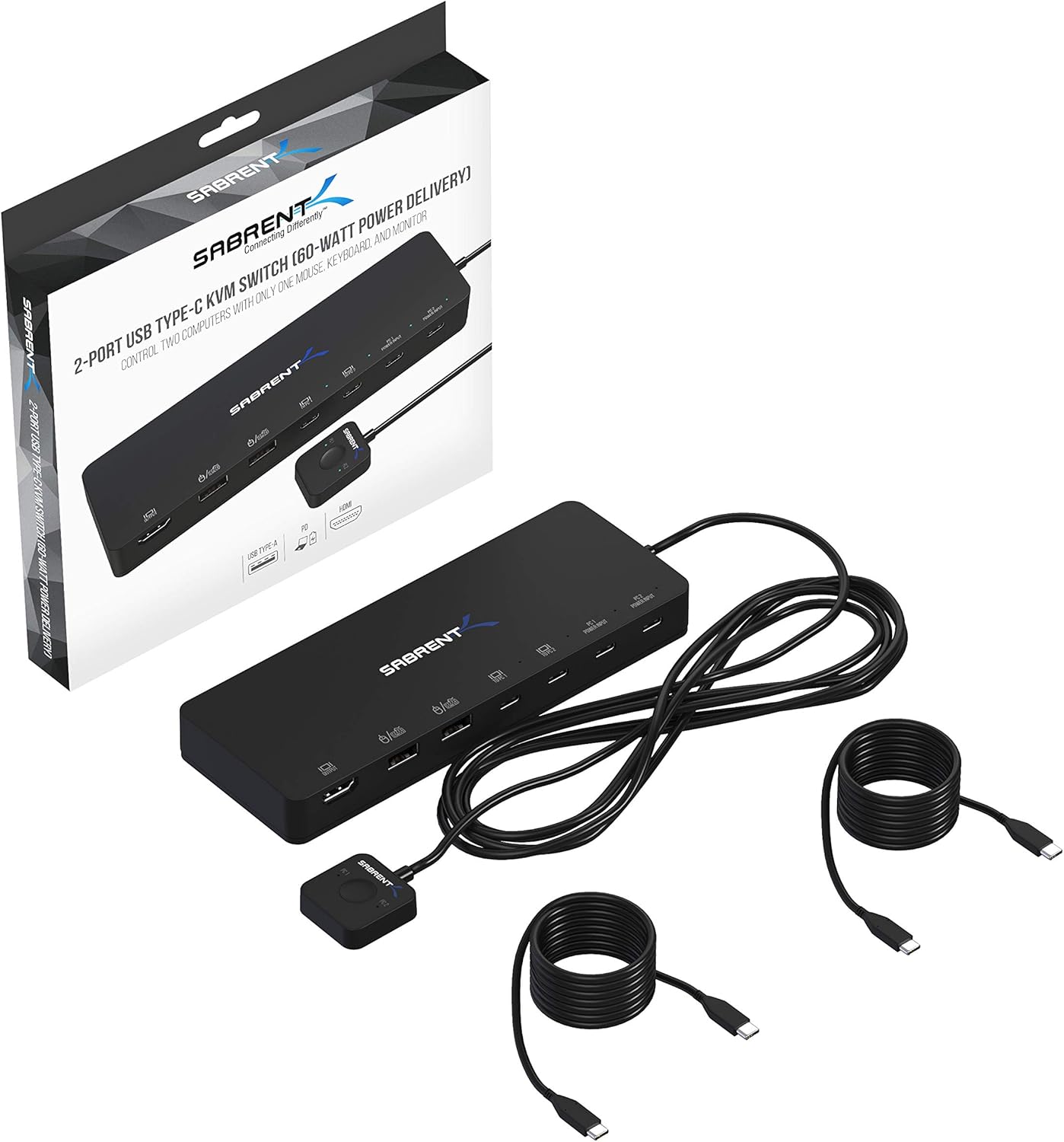 SABRENT 2 Port USB Type C KVM Switch with 60 Watt Power Delivery Option (USB KCPD)
