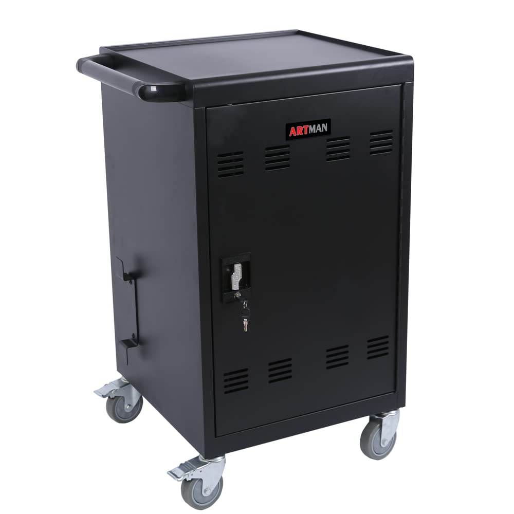 16 Devices Mobile Charging Cart for Laptop Up to 16.3-inch Screen, Charging Station and Tablet Storage Cart for iPad, Chromebooks with Cord Organizer, Black