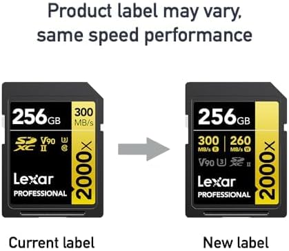 Lexar 256GB 2000x SD Memory Card, 300MB/s Read, 8K, V90, U3, UHS-II