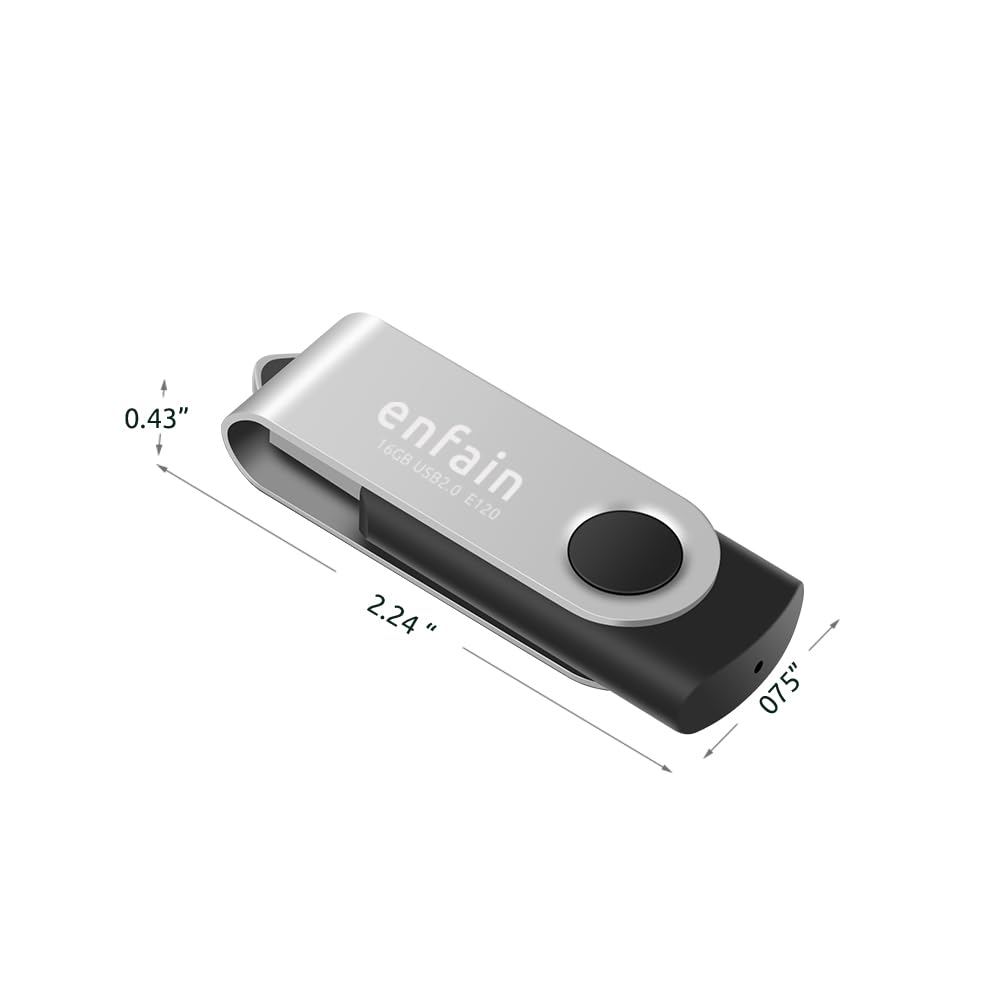 Enfain 16GB USB 2.0 Flash Drive 10 Pack | Swivel Thumb Drives with 31 Labels | Gift-Ready Packaging for Corporate Events, Office & Team Distributions (Black)