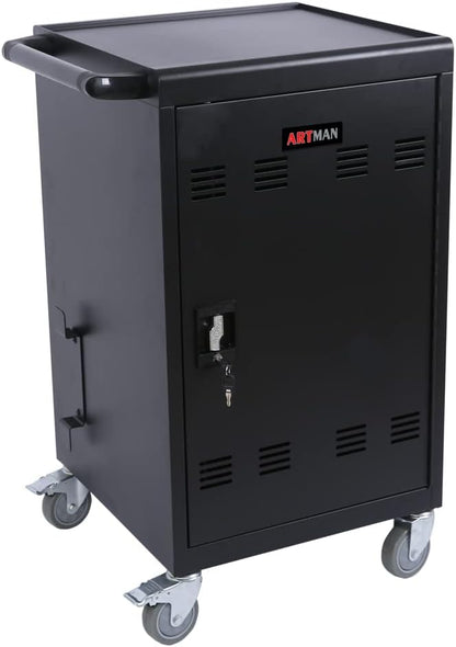 30 Devices Mobile Charging Cart Cabinet, Storage Cart for Chromebook, Tablet, Laptop, Computer Charging Station for Classroom, Up to 16-in Screen Size, Safe Locking (Black)