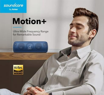 Soundcore Motion+ Bluetooth Speaker with Hi-Res 30W Audio, Extended Bass and Treble, Wireless HiFi Portable Speaker with App, Customizable EQ, 12-Hour Playtime, IPX7 Waterproof, and USB-C, Blue
