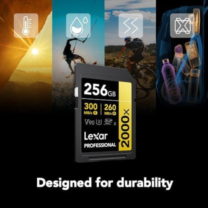 Lexar 256GB 2000x SD Memory Card, 300MB/s Read, 8K, V90, U3, UHS-II