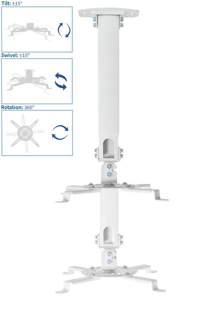 VIVO Universal Extending Ceiling Projector Mount, Height Adjustable Projection, White, MOUNT-VP02W