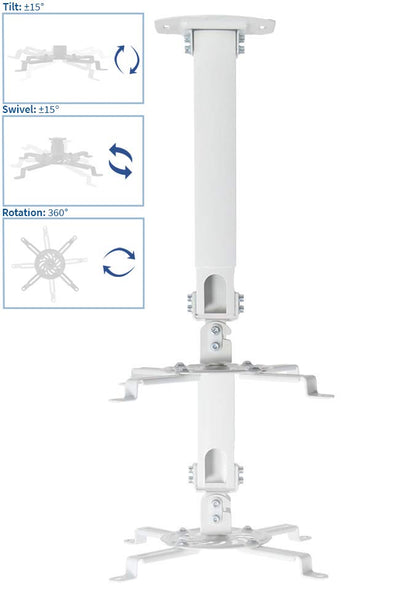 VIVO Universal Extending Ceiling Projector Mount, Height Adjustable Projection, White, MOUNT-VP02W
