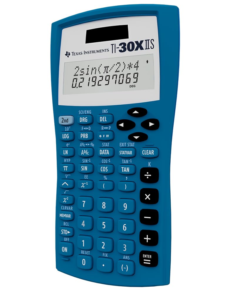 Texas Instruments TI-30XIIS Scientific Calculator, Black with Blue Accents (30XIIS/TBL/1L1/BK)