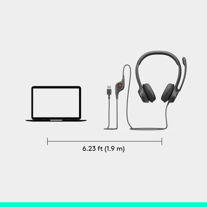 Logitech H390 Wired Headset for PC/Laptop, Stereo Headphones with Noise Cancelling Microphone, USB-A, in-Line Controls, Works with Chromebook - Black