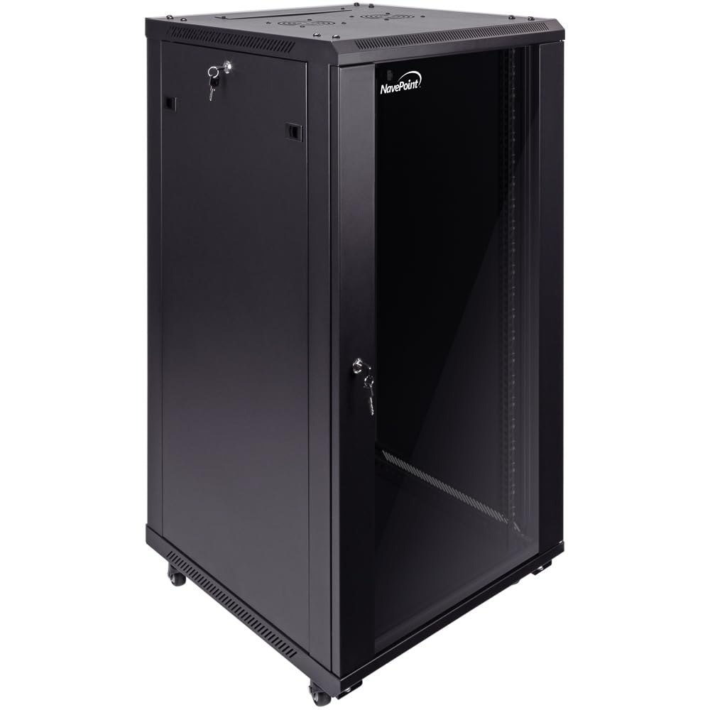 NavePoint 15U Server Cabinet Wall Mount Rack Enclosure with Caster Wheels, Includes 2 Fans, Locking Glass Door, Removable Side Panels – 15U Network Cabinet 17.7” Deep, 19”Server Rack for IT Equipment