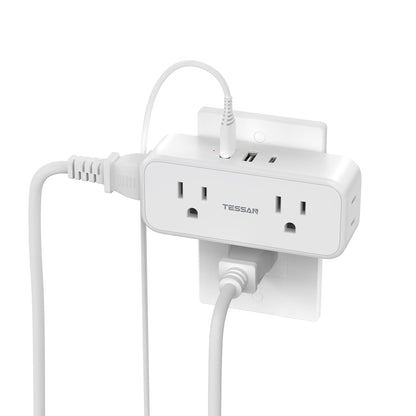 Surge Protector Outlet Extender, TESSAN Multi Plug Splitter with 4 Electrical Outlets 3 USB Ports(1 USB C), Multiple Plug Mini Wall Expander for Home Bathroom Office Dorm Room Essentials