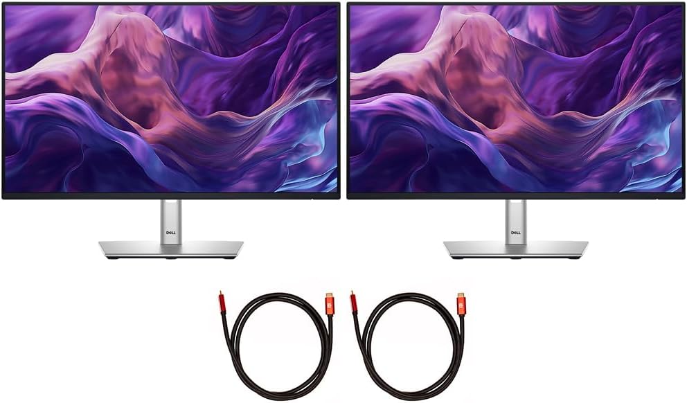 Dell P2425H 24" Full HD 1080p 16:9 Dual LED Monitor, Black/Silver Bundle with 2X Deco Gear 6FT Universal 4K HDMI 2.0 Cable with 28AWG Pure Copper Conductor
