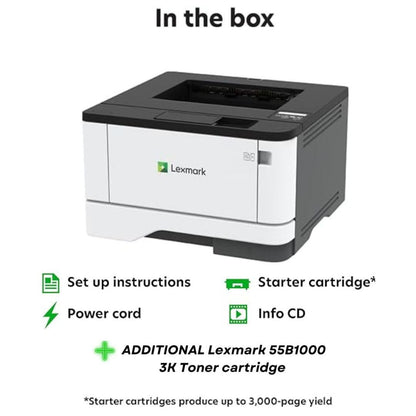 Lexmark MS431DN Laser Printer - Monochrome - 42 ppm Mono - 2400 dpi Print - Automatic Duplex Print - 100 Sheets Input - Gigabit Ethernet