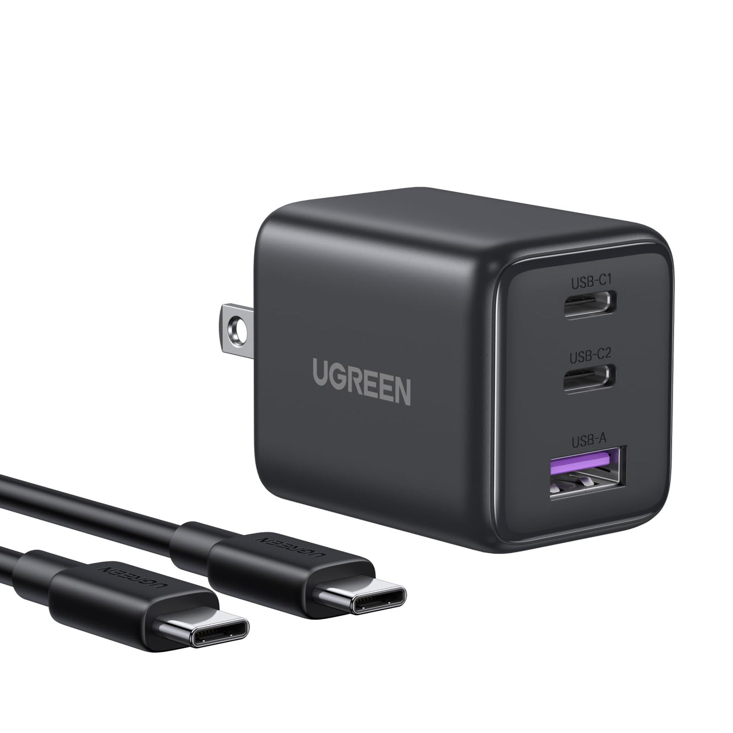UGREEN 3-Port 30W USB C Charger, GaN II Compact iPhone Charger Fast Charging, Type C Power Adapter for iPhone 17/16/15 Series, Galaxy S26/S25/24, iPad, MacBook Neo/Air, Matt Black