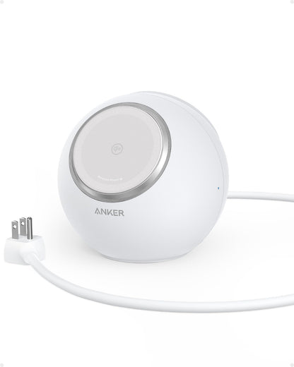 Anker MagGo Magnetic Charging Station, Qi2 Certified 15W Ultra-Fast MagSafe Wireless Charger for iPhone 15/14/13, 8-in-1 Power Strip with 3 AC and 4 USB Desktop Charger for MacBook and More (White)