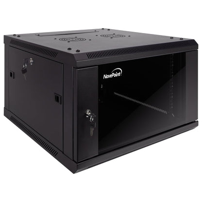 NavePoint 15U Server Cabinet Wall Mount Rack Enclosure with Caster Wheels, Includes 2 Fans, Locking Glass Door, Removable Side Panels – 15U Network Cabinet 17.7” Deep, 19”Server Rack for IT Equipment
