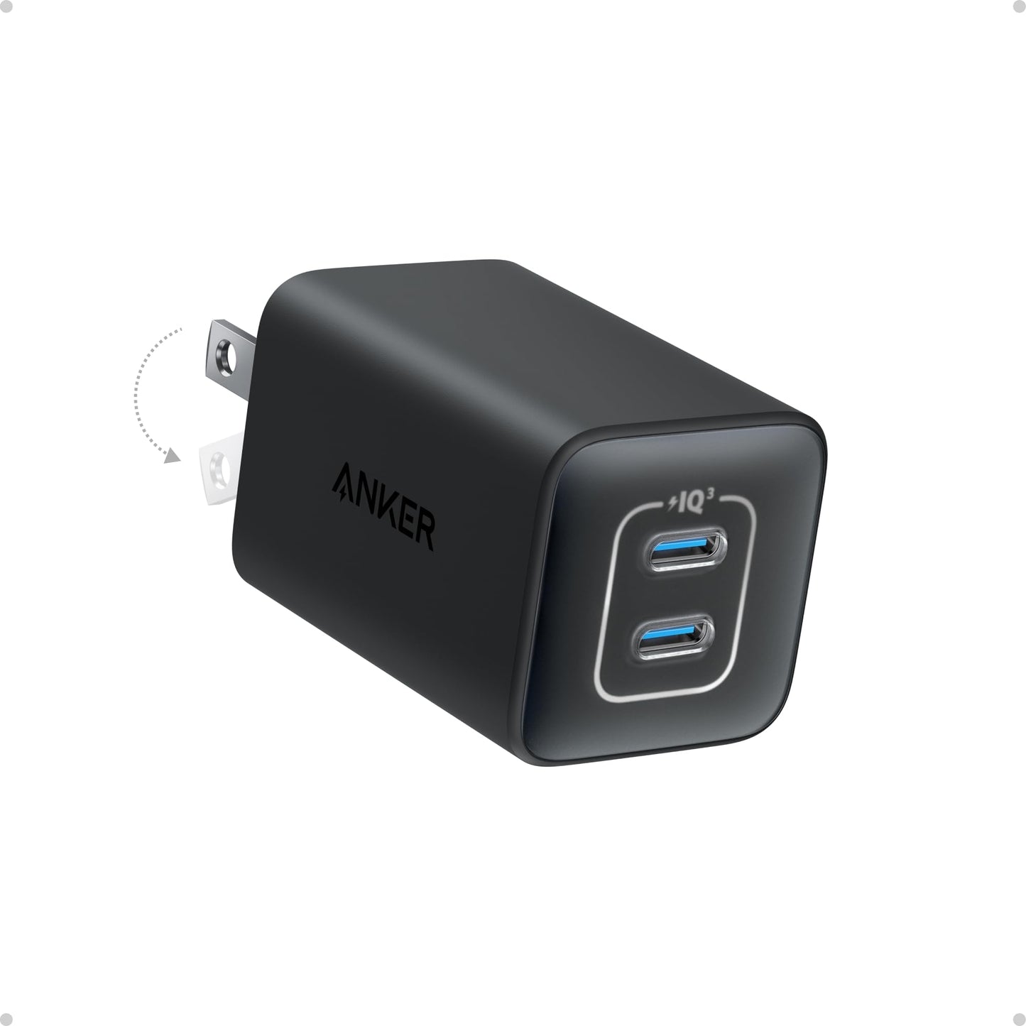 Anker Nano Charger, 47W 2 Port Compact Foldable GaN USB C Charger for iPhone 17/16, Galaxy, Pixel, Compatible with MagSafe (Blue)