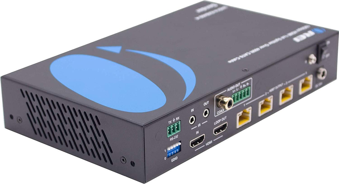 OREI 4K 4x4 HDMI Extender Matrix - UltraHD 4K @ 60Hz 4:4:4 Over Single CAT5e/6/7 Cable with HDR Switcher & IR Control, RS-232 - Up to 230 Ft - 1080P Downscale - 4 x Loop Out - 4 Receivers Included