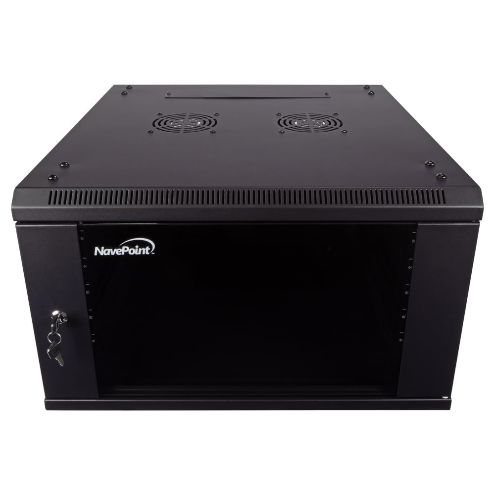 NavePoint 15U Server Cabinet Wall Mount Rack Enclosure with Caster Wheels, Includes 2 Fans, Locking Glass Door, Removable Side Panels – 15U Network Cabinet 17.7” Deep, 19”Server Rack for IT Equipment