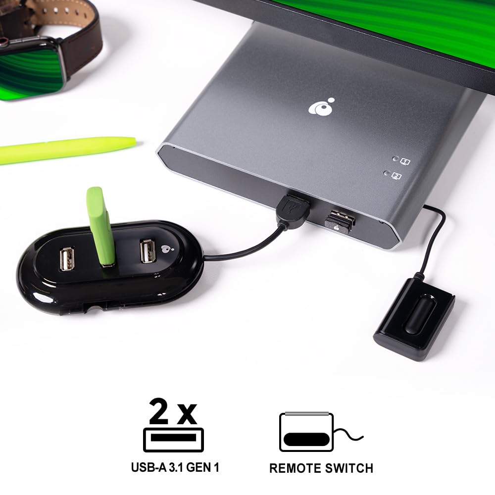 IOGEAR 2-Port USB HDMI Cabled KVM Switch - 1920 x 1200 60Hz - Hotkey or Remote Button Switch - 2.1 Stereo - USB 2.0 Mouse Port Can Be Used As USB Hub and USB Peripheral Sharing - Mac / Win - GCS62HU