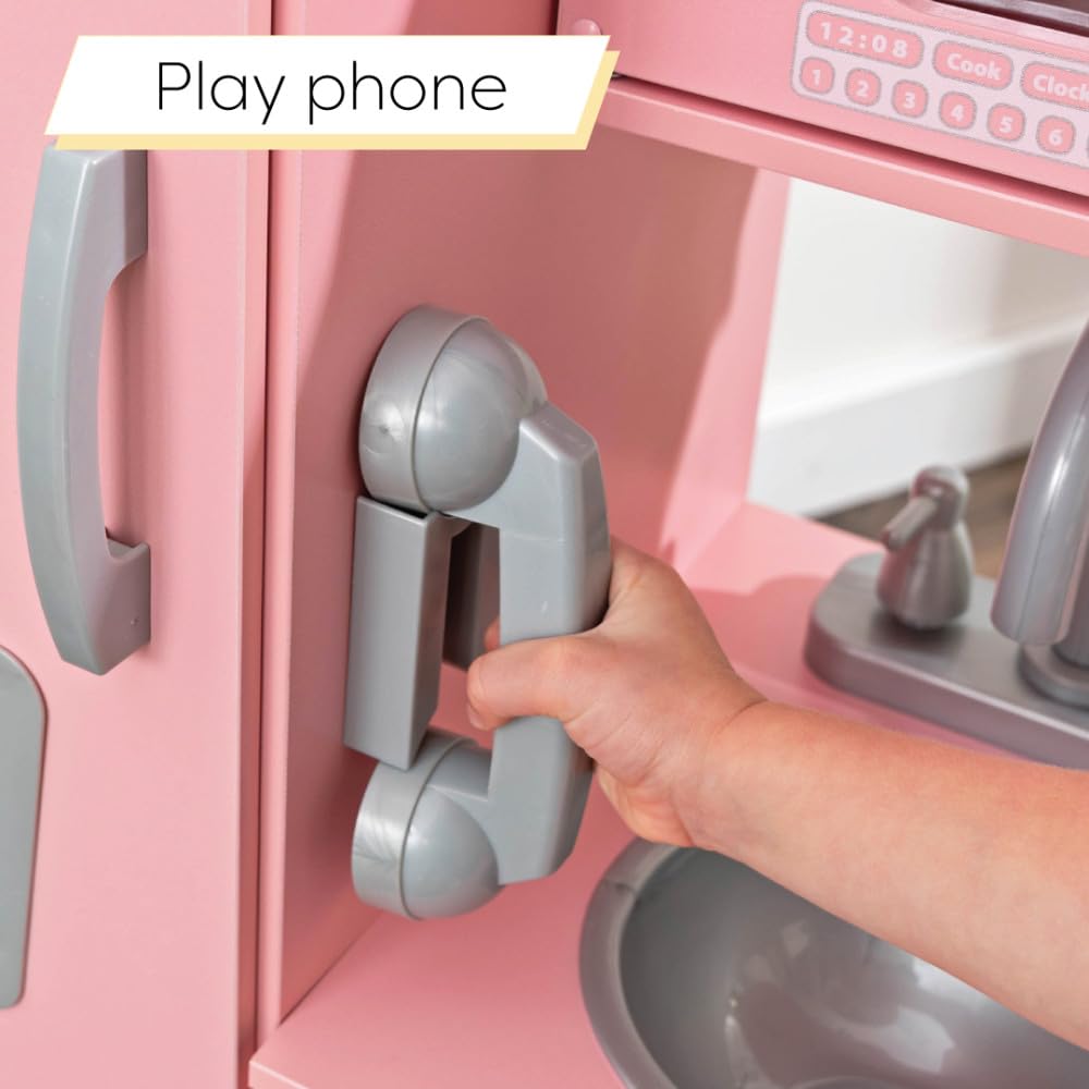 KidKraft Vintage Wooden Play Kitchen with Pretend Ice Maker and Play Phone, White