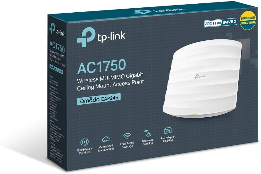 TP-Link AC1750 Wireless Wi-Fi Access Point - Supports 802.3at PoE+, Dual Band, 802.11AC, Ceiling Mount, 3x3 MIMO Technology (EAP245 V1)