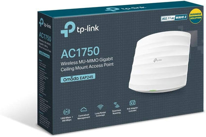 TP-Link AC1750 Wireless Wi-Fi Access Point - Supports 802.3at PoE+, Dual Band, 802.11AC, Ceiling Mount, 3x3 MIMO Technology (EAP245 V1)