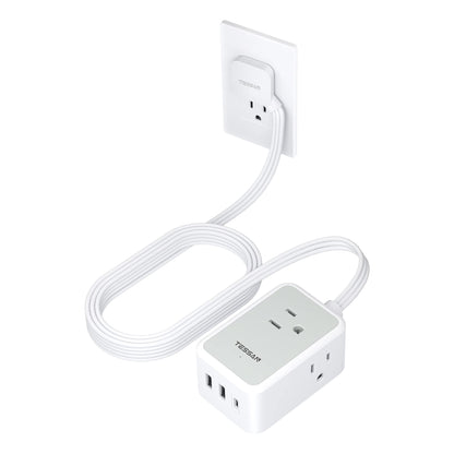 TESSAN Small Flat Plug Power Strip, Ultra Thin Extension Cord 5 ft, 3 AC Outlets with 3 USB Ports (1 USB C), Multiple Wall Outlet Extender for Cruise Travel Office School Dorm Room Essentials