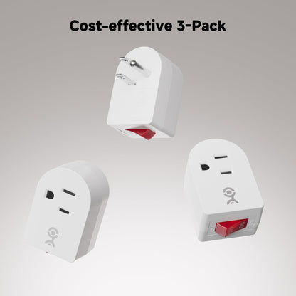 [ETL Listed] Cable Matters 3-Pack Grounded Outlet Switch with On Off, Plug Switch On Off, Single Outlet Adapter, Black