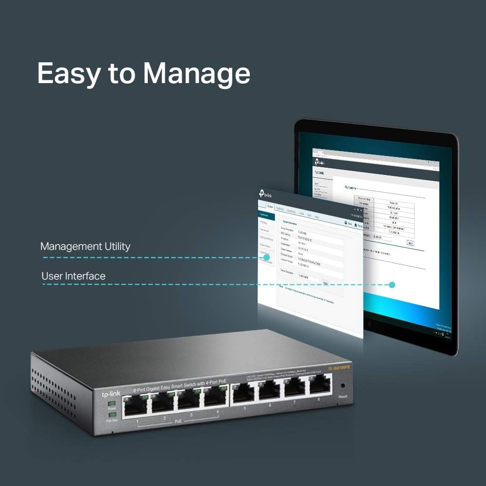 TP-Link TL-SG108PE V3 | 8 Port Gigabit PoE Switch | Easy Smart Managed | 4 PoE+ Ports @64W | Plug & Play | Sturdy Metal w/ Shielded Ports | Fanless | QoS, Vlan & IGMP | Limited Lifetime Protection