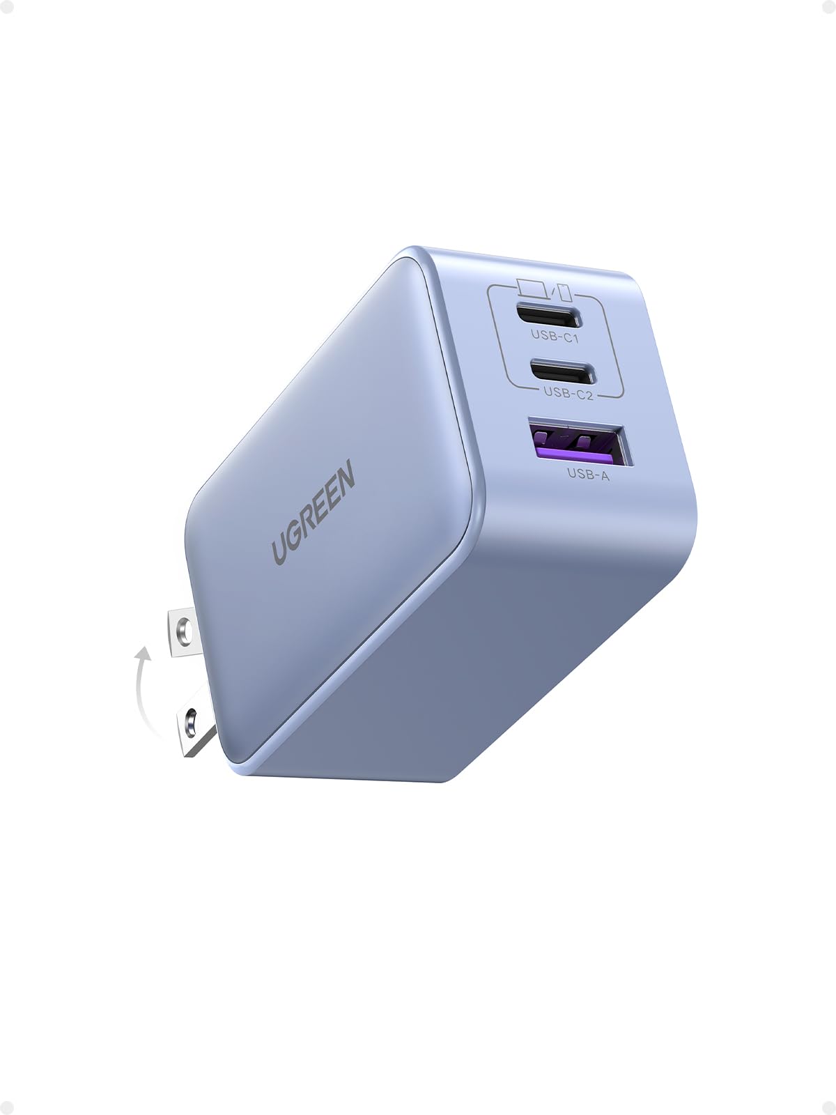 UGREEN Nexode 65W GaN USB C Wall Charger, 3-Port Compact Foldable Fast Charger Power Adapter for iPhone 17/16/15 Series, Galaxy S25/S24, Pixel 10/9, MacBook Pro/Air, Dell XPS, iPad Pro (Black)