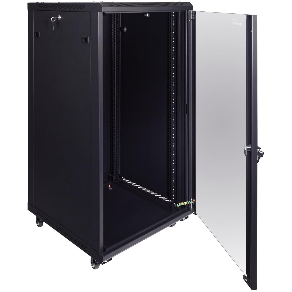 NavePoint 15U Server Cabinet Wall Mount Rack Enclosure with Caster Wheels, Includes 2 Fans, Locking Glass Door, Removable Side Panels – 15U Network Cabinet 17.7” Deep, 19”Server Rack for IT Equipment