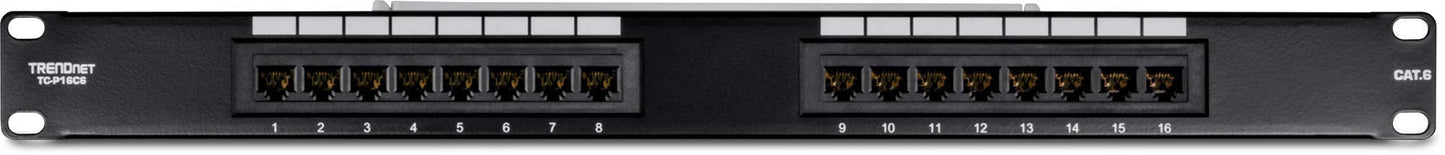 TRENDnet 16-Port Cat6 Unshielded Patch Panel,Rackmount, 1U 19", Cat3,Cat4,Cat5,Cat5e,Cat6 Compatible, 250Mhz Connection, Ideal for Copper Gigabit Ethernet Connections, Black, TC-P16C6