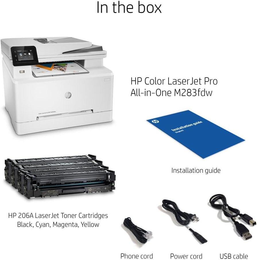 HP Color LaserJet Pro M283fdw Wireless All-in-One Laser Printer, Remote Mobile Print, Scan & Copy, Duplex Printing, Works with Alexa (7KW75A), White