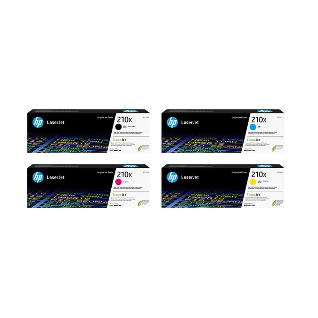 HP 210X High-Yield Toner Cartridge 4-Pack (Black, Cyan, Magenta, Yellow) | Compatible Color LaserJet Pro 4201 & MFP 4301 Series Printers | W2100XQ1