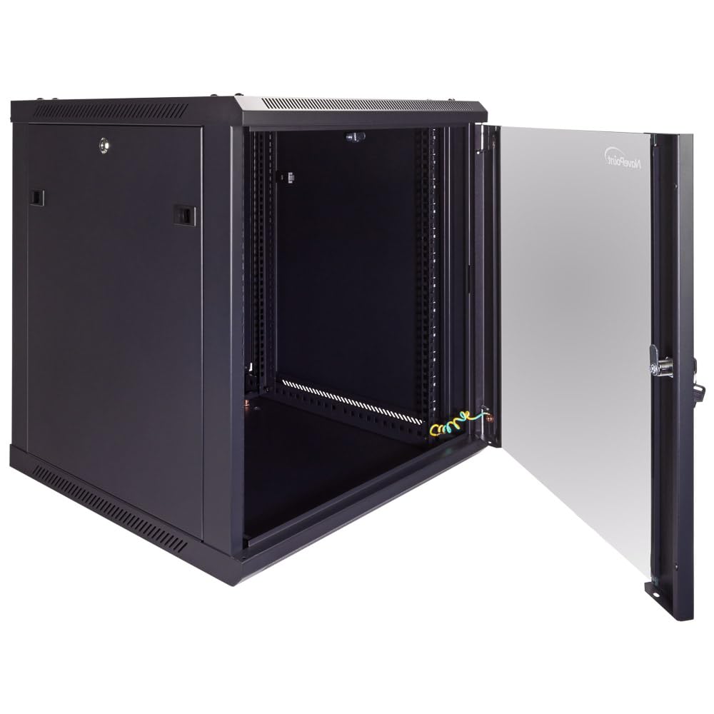 NavePoint 15U Server Cabinet Wall Mount Rack Enclosure with Caster Wheels, Includes 2 Fans, Locking Glass Door, Removable Side Panels – 15U Network Cabinet 17.7” Deep, 19”Server Rack for IT Equipment