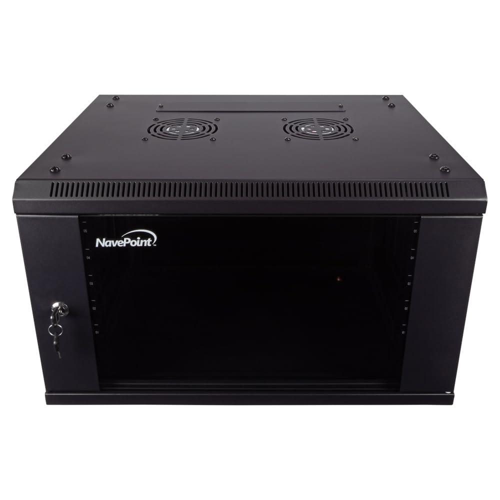 NavePoint 15U Server Cabinet Wall Mount Rack Enclosure with Caster Wheels, Includes 2 Fans, Locking Glass Door, Removable Side Panels – 15U Network Cabinet 17.7” Deep, 19”Server Rack for IT Equipment