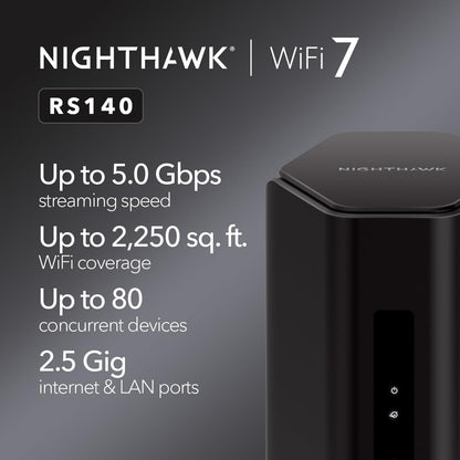 NETGEAR Nighthawk Dual-Band WiFi 7 Router (RS90) – Router Only, BE3600 Wireless Speed (up to 3.6 Gbps) - Covers up to 2,000 sq. ft., 50 Devices – 2.5 Gig Internet Port - Free Expert Help