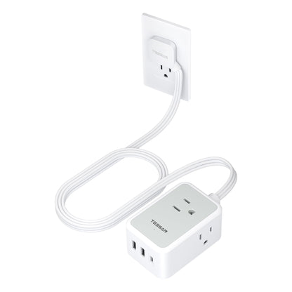 TESSAN Small Flat Plug Power Strip, Ultra Thin Extension Cord 5 ft, 3 AC Outlets with 3 USB Ports (1 USB C), Multiple Wall Outlet Extender for Cruise Travel Office School Dorm Room Essentials