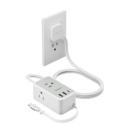 TESSAN Small Flat Plug Power Strip, Ultra Thin Extension Cord 5 ft, 3 AC Outlets with 3 USB Ports (1 USB C), Multiple Wall Outlet Extender for Cruise Travel Office School Dorm Room Essentials