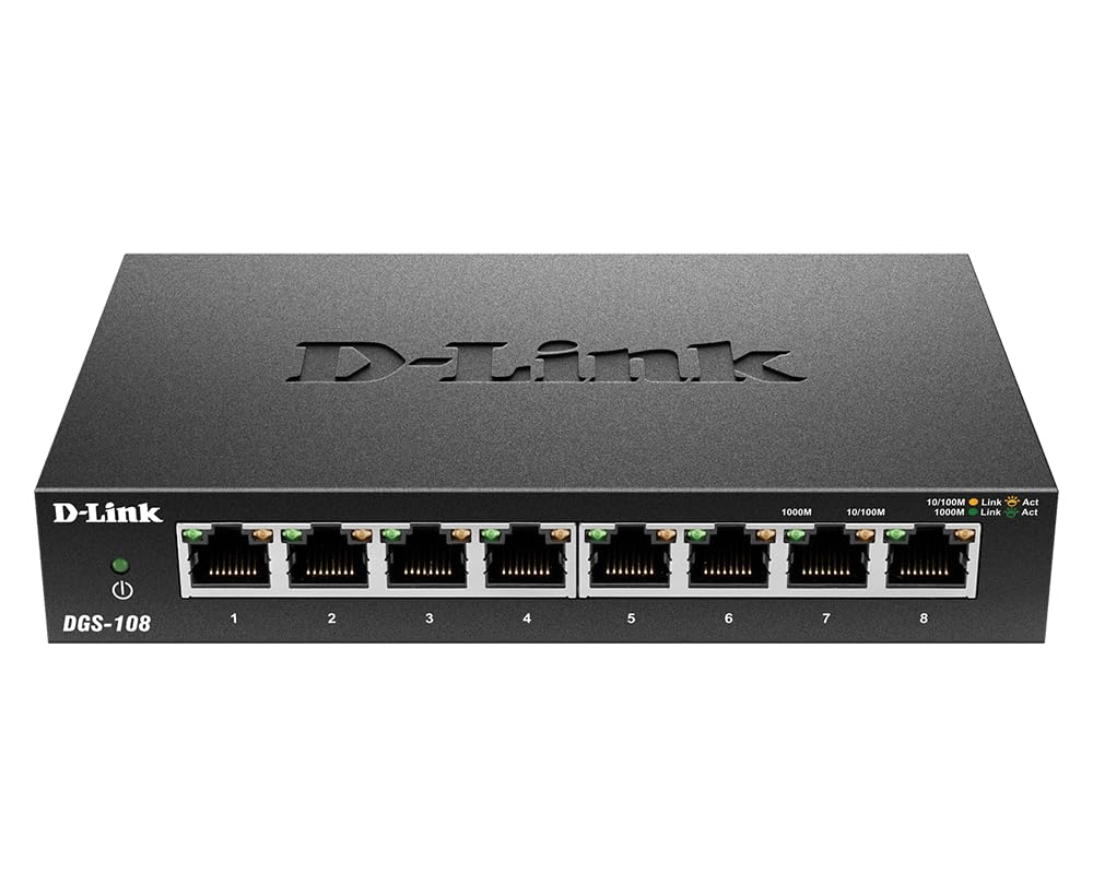 D-Link Ethernet Switch, 5 Port Gigabit Unmanaged Metal Desktop Plug and Play Compact (DGS-105),Black