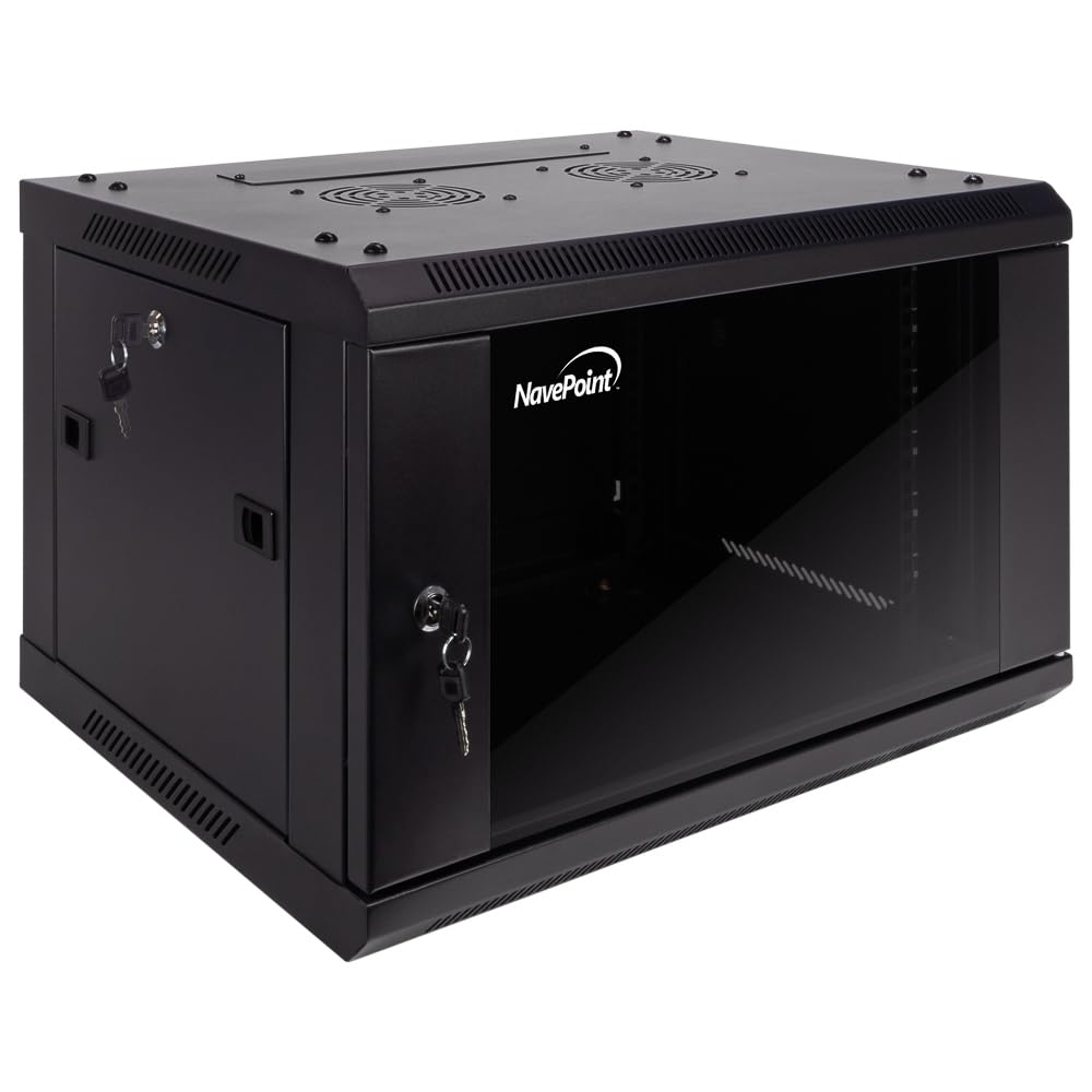 NavePoint 15U Server Cabinet Wall Mount Rack Enclosure with Caster Wheels, Includes 2 Fans, Locking Glass Door, Removable Side Panels – 15U Network Cabinet 17.7” Deep, 19”Server Rack for IT Equipment