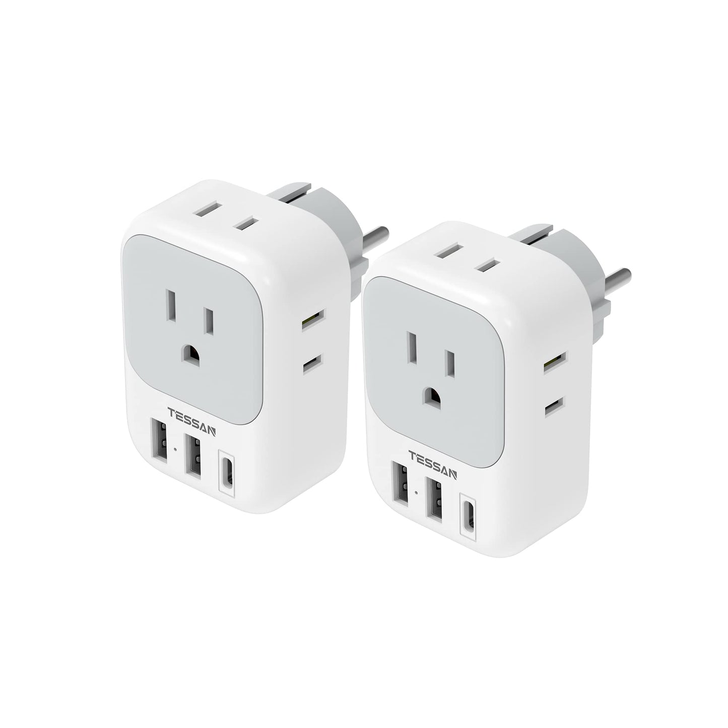2 Pack European Plug Adapter USB C, TESSAN US to Europe Adapter 4 Outlets 3 USB Charger, Type C International Power Adaptor to Italy Spain France Portugal Iceland Germany, Europe Travel Essentials