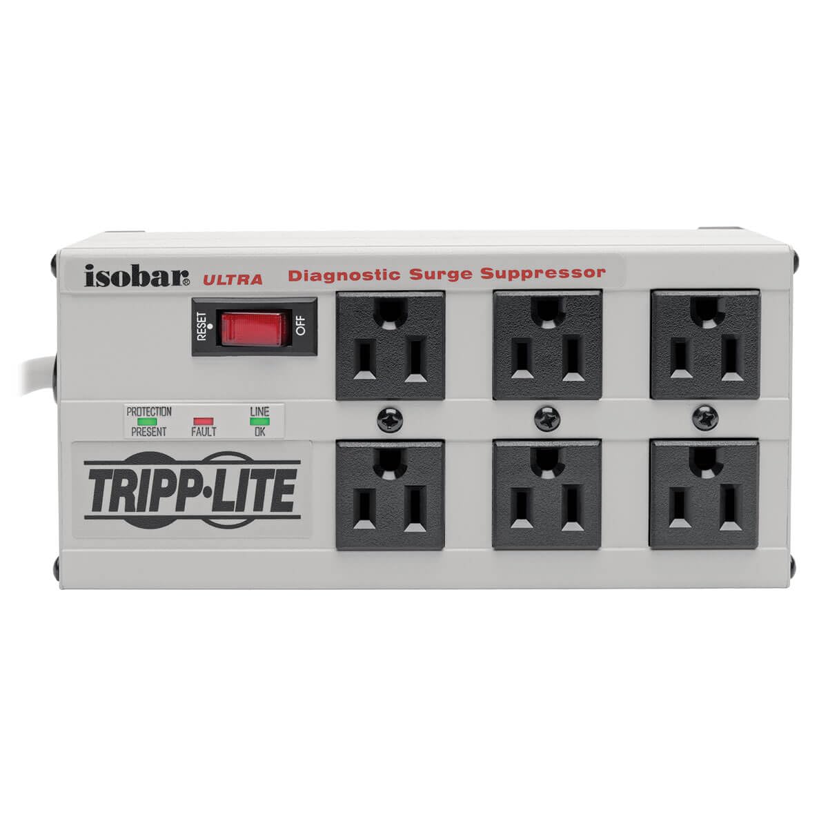 Tripp Lite ISOBAR6ULTRA Isobar 6 Outlet Heavy Duty Power Strip Surge Protector, 3330 Joules, 6ft Cord, Flat Plug, Metal Power Strip, Industrial Garage Work Shop Bench, Under Desk and Wall Mountable