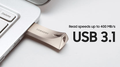 SAMSUNG BAR Plus 3.1 USB Flash Drive, 128GB, 400MB/s, Rugged Metal Casing, Storage Expansion for Photos, Videos, Music, Files, MUF-128BE4/AM, Titan Grey