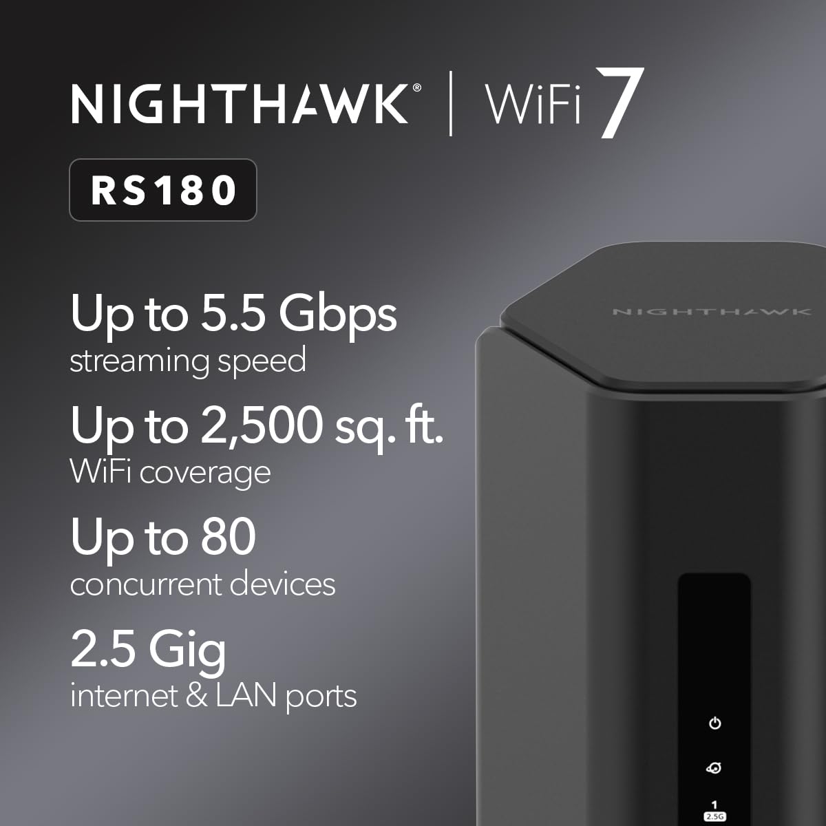 NETGEAR Nighthawk Dual-Band WiFi 7 Router (RS90) – Router Only, BE3600 Wireless Speed (up to 3.6 Gbps) - Covers up to 2,000 sq. ft., 50 Devices – 2.5 Gig Internet Port - Free Expert Help