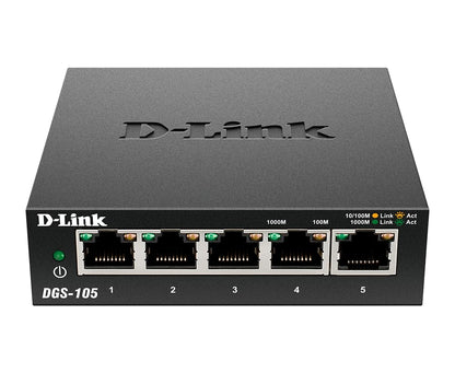 D-Link Ethernet Switch, 5 Port Gigabit Unmanaged Metal Desktop Plug and Play Compact (DGS-105),Black